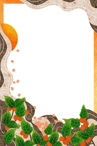 国潮手绘古风海浪花朵祥云装饰边框相框免抠