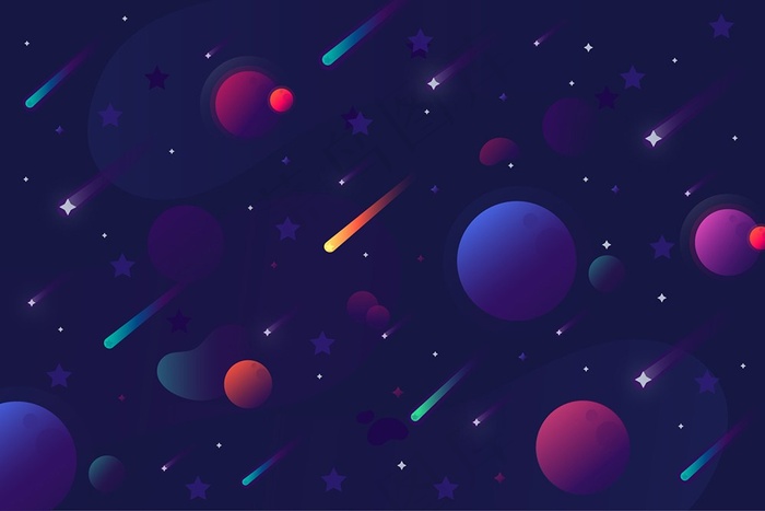 可爱卡通紫色星空天空宇宙太空星球星系幻彩背景