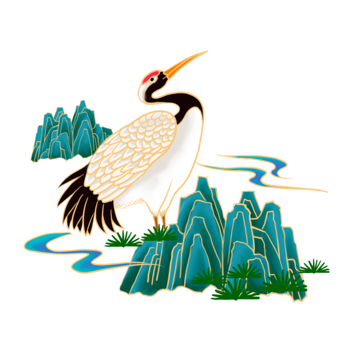 国潮仙鹤插画免扣素材设计素材