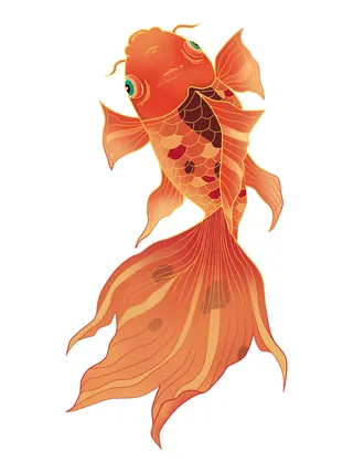 手绘烫金国潮中国风卡通锦鲤鱼金鱼插画装饰元素PSD设计素材