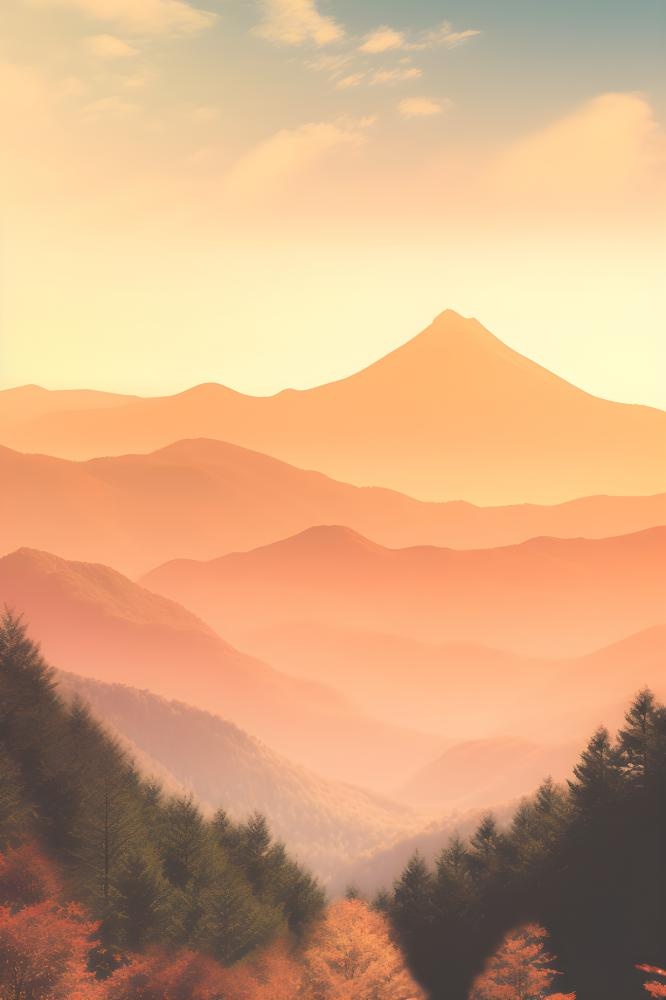 落日秋天树叶黄色山脉意境背景(2400x3600)