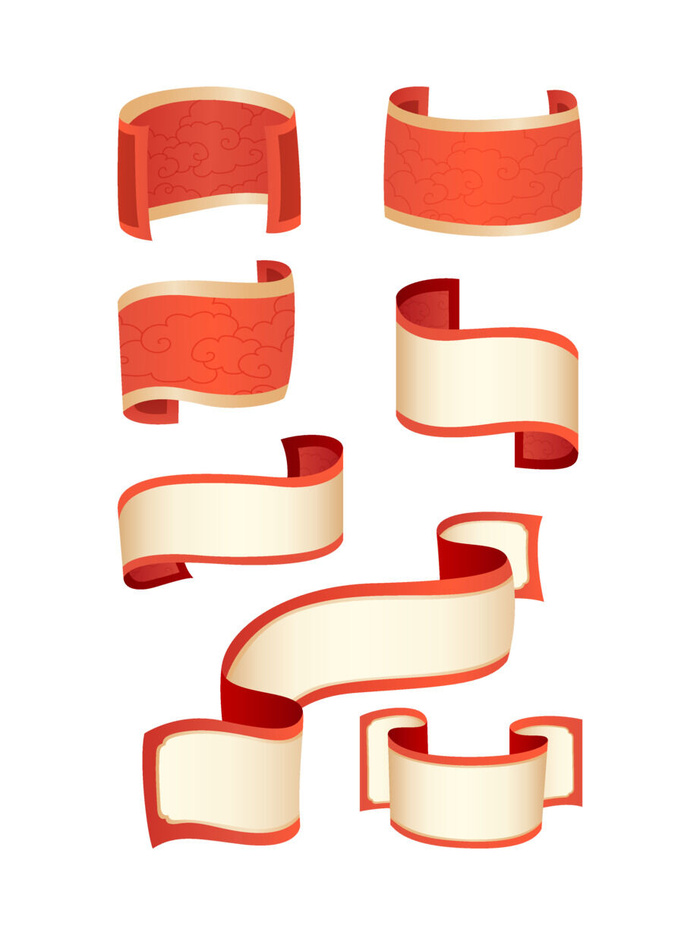 复古中国风卷轴元素手绘画轴文本标题框PSDAI素材模板png免扣图