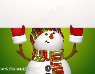 举牌子3D圣诞小雪人设计图片3D图片