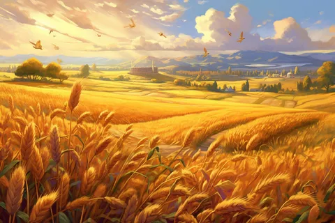 小满一望无际金灿灿麦田希望的田野丰收