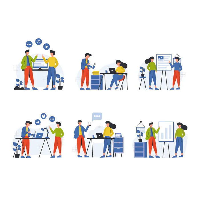 扁平化人物场景办公互联网等距ai矢量设计网页海报UI素材插画eps,ai矢量模版下载