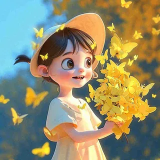 秋天秋叶飘落黄衣少女在欣赏美景，秋分