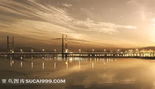 黄昏日落壮美大桥和大海风景图片