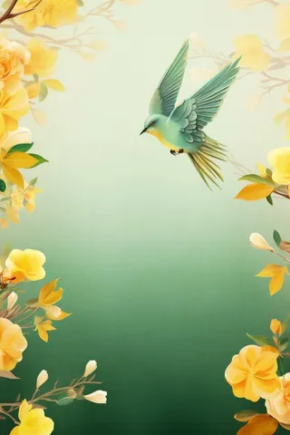 秋季温馨枝叶小鸟淡绿色背景