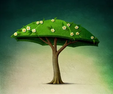 创意绿色大树雨伞高清图片