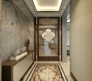 个性造型中式圆形复式楼客厅古典家居玄关卧室大厅装饰画模型样板间背景图