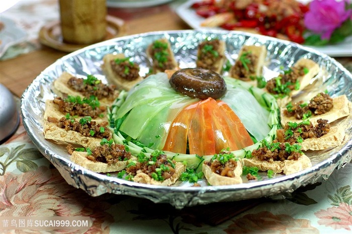 富贵红花豆腐中华美食摄影图