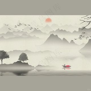 意境幽远的中国风山水画插画