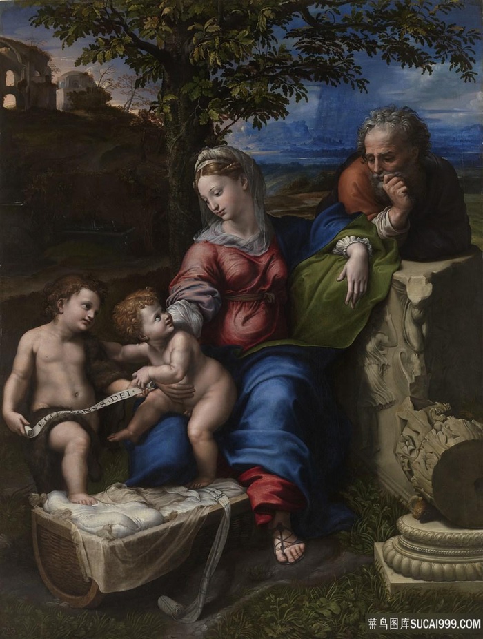 梳理人物母子老人风景画油画图片