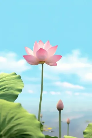 清新阳光荷花荷叶天空白云背景