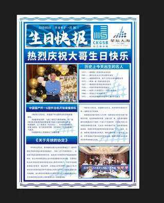 蓝色生日快乐快报商务高端海报