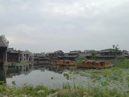 荷花与湖面建筑物高清图片