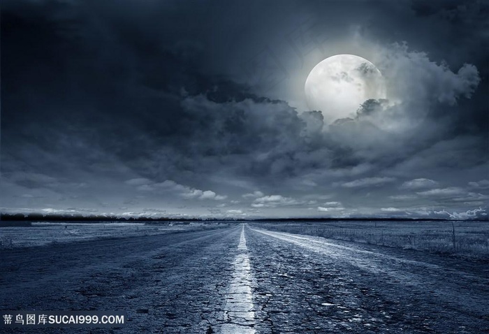 黄昏下的美丽道路景色高清图