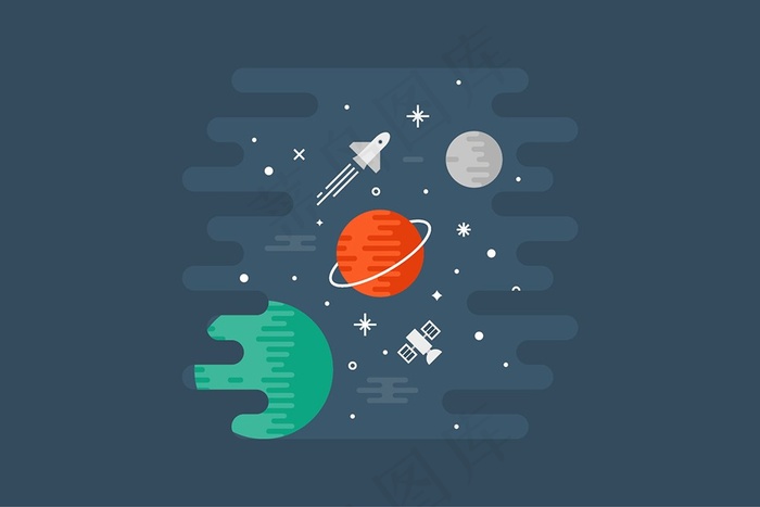 可爱卡通航天火箭宇宙星球太空星空背景