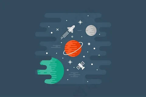 可爱卡通航天火箭宇宙星球太空星空背景