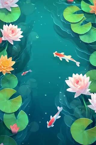 池塘荷叶锦鲤背景