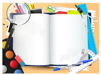 书本展开放大镜尺子书写空白少儿兴趣班素材