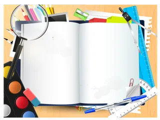 书本展开放大镜尺子书写空白少儿兴趣班素材
