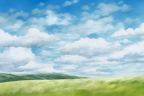 春天的蓝天白云草原很美背景图