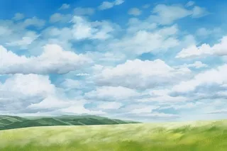 春天的蓝天白云草原很美背景图