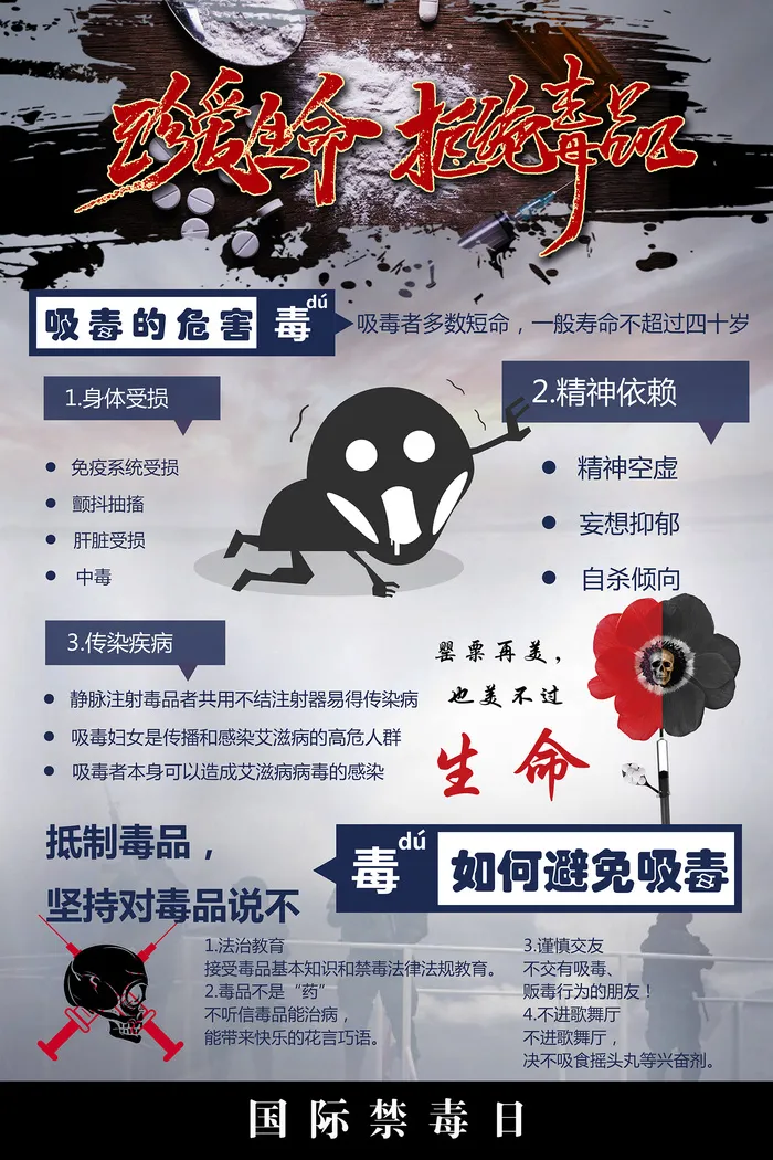 珍爱生命拒绝毒品禁毒日海报psd模版下载