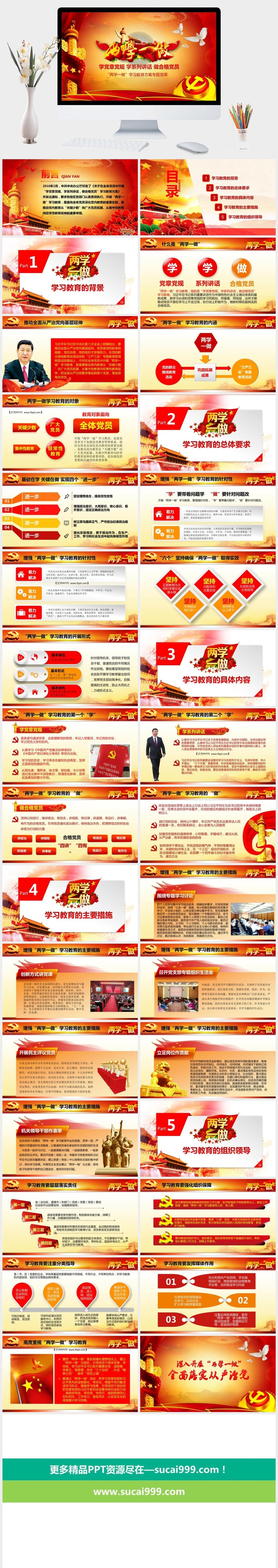 两学一做汇报报告党建PPT模板