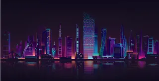 时尚潮流赛博朋克元宇宙虚拟城市夜景Banner海报背景AI矢量图素材