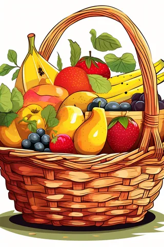 卡通插画水果篮装满的水果