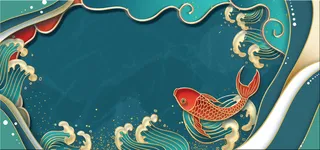 中国风国潮宫廷复古祥云锦鲤花卉扇子BANNER海报背景PSD素材