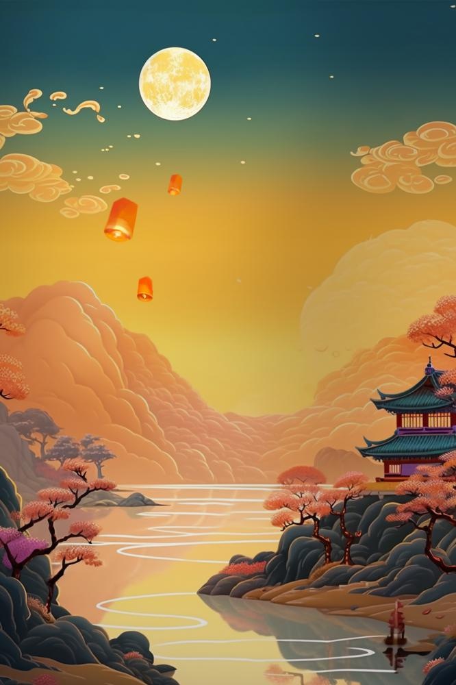 中国风月亮国潮节日海报背景