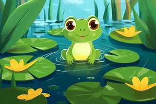 夏日可爱青蛙睡莲池塘水里卡通插画素材