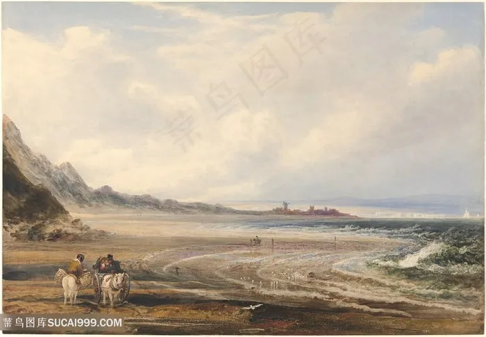 道路山脉骑马风景画油画