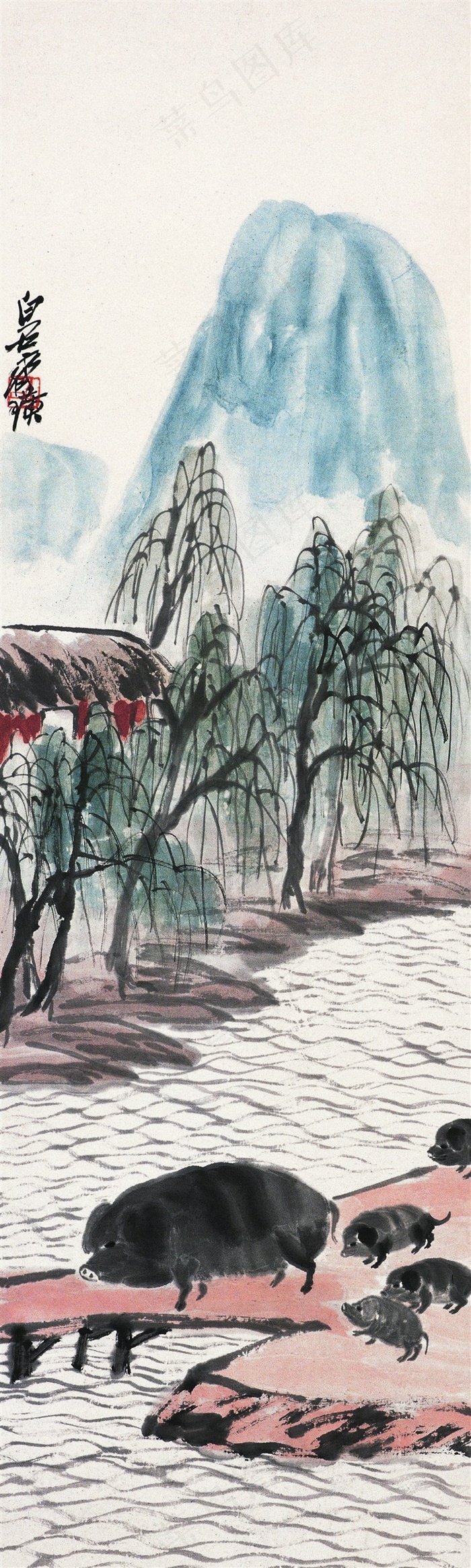 齐白石树山国画图片