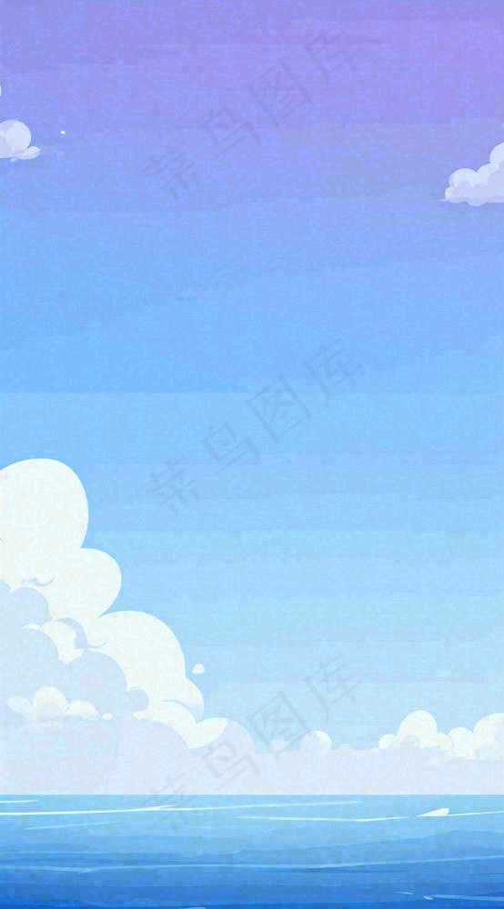 粉蓝渐变天空白云简约温馨，阳光海面海洋扁平插画(816x1472)