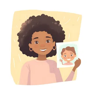 一位母亲拿着自己孩子的照片手绘插画海报背景素材