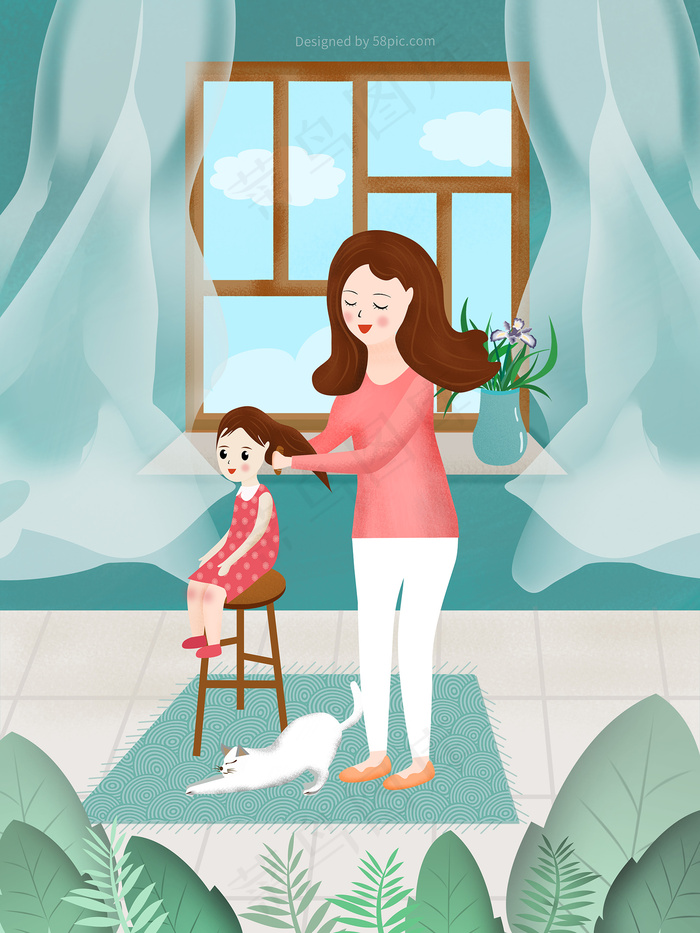 卡通手绘母亲节插画漫画素材
