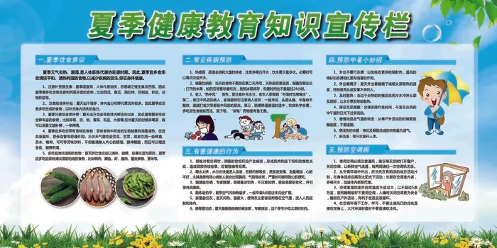 健康教育知识 健康教育 夏季常见疾病 预防中暑 宣传栏 psd模版下载
