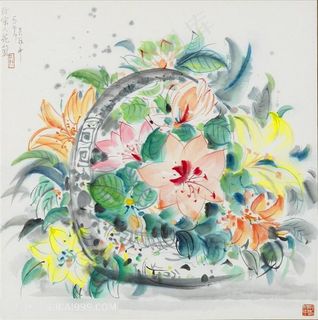 吴冠中手绘唯美花卉花枝装饰画