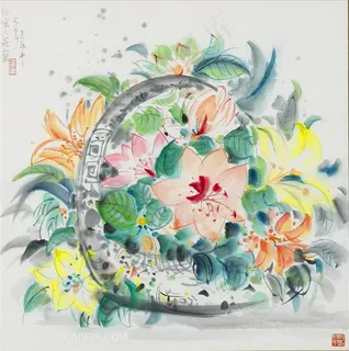 吴冠中手绘唯美花卉花枝装饰画