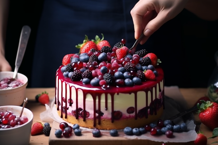 浆果蛋糕蓝莓草莓树莓摄影图