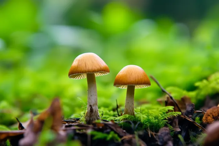 清晨湿润的泥土钻出的蘑菇摄影图(4032x2688)