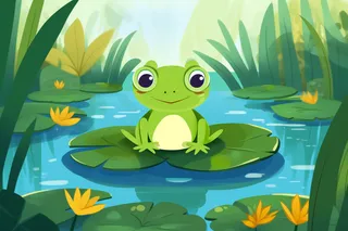 夏日可爱青蛙睡莲池塘水里卡通插画素材