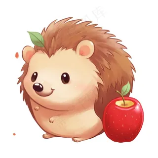 刺猬吃苹果的刺猬插画免抠