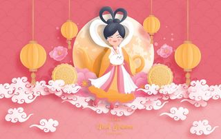 中秋节嫦娥粉色背景