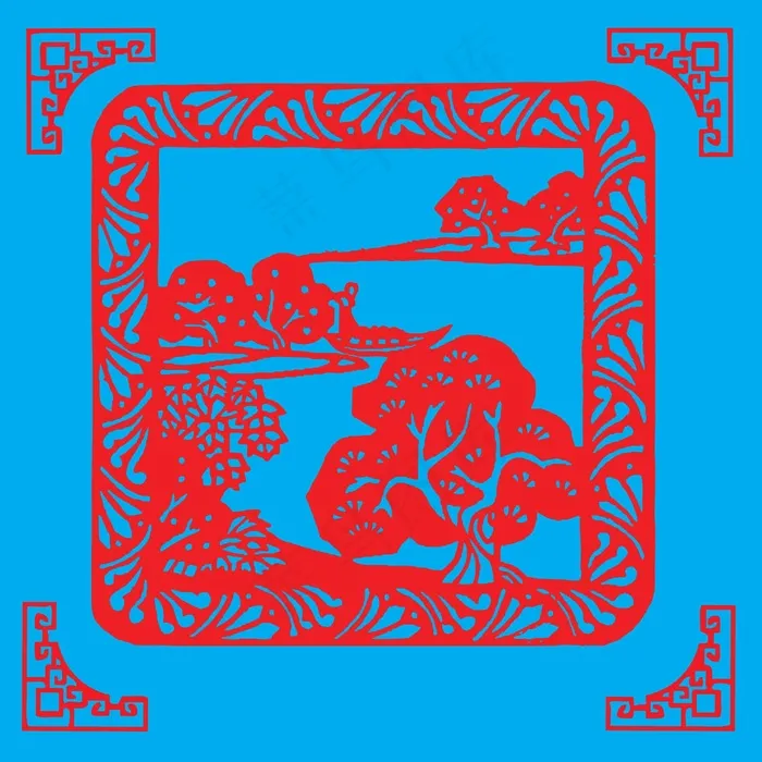 风景剪纸 剪纸风元素ai矢量模版下载