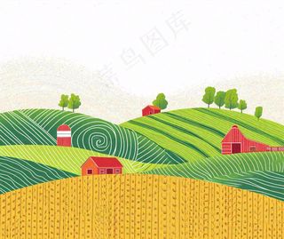 春天卡通蜡笔线性风格